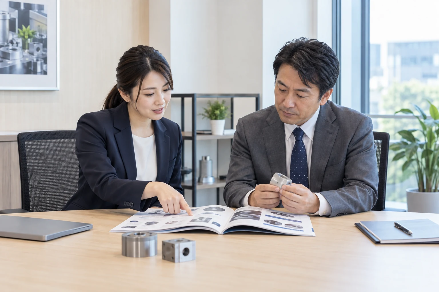 担当者とお客様が製品選びについて話し合う場面のイメージ