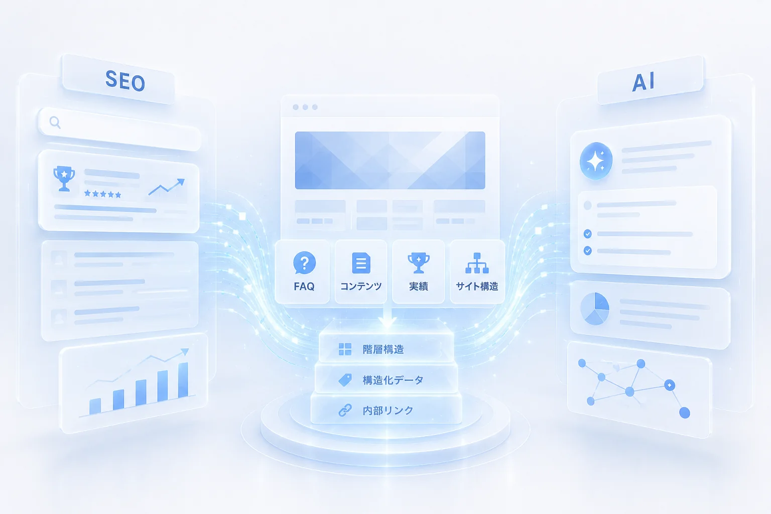 SEOとAI検索の両方に対応するサイト構造と情報設計のイメージ